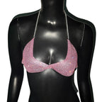 Rhinestone Metal V-Neck Halter Crop Top