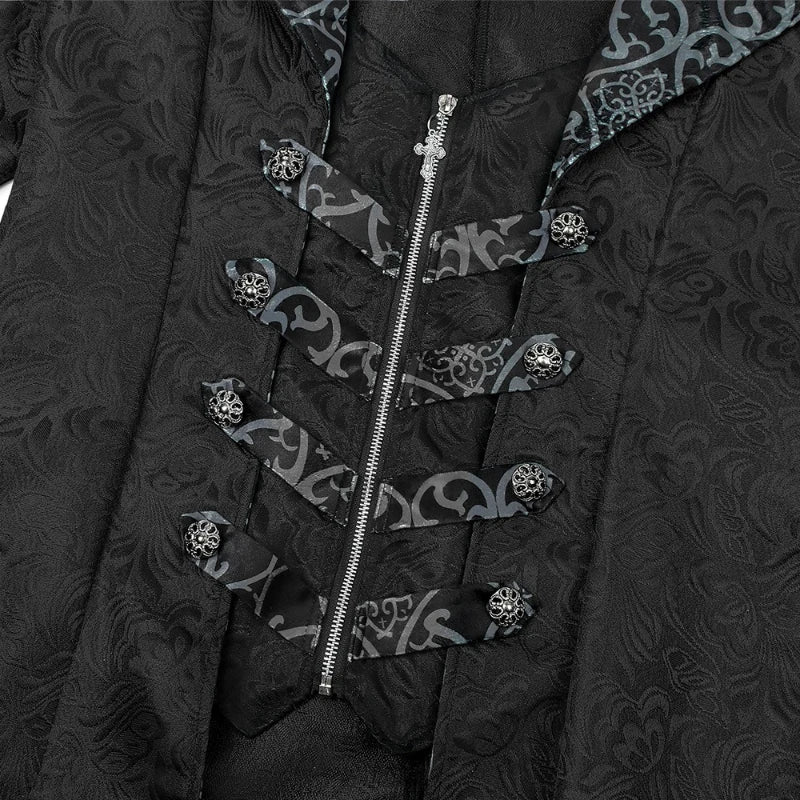 Jacquard Trench Coat | Gothic Medieval | Black & Maroon