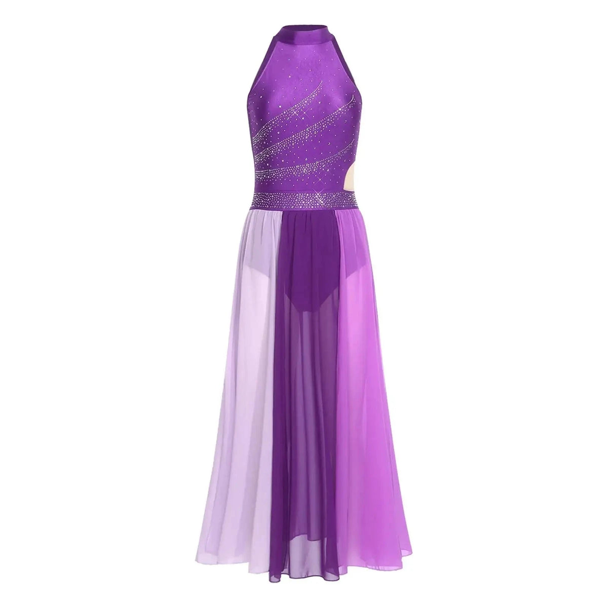 Rhinestone Lyrical Dress | Color-Block | Side Split | Mesh