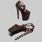 20CM Suede Leopard Platform Sandals - Closed Toe 8 Inch High Heel Pole Dance Shoes