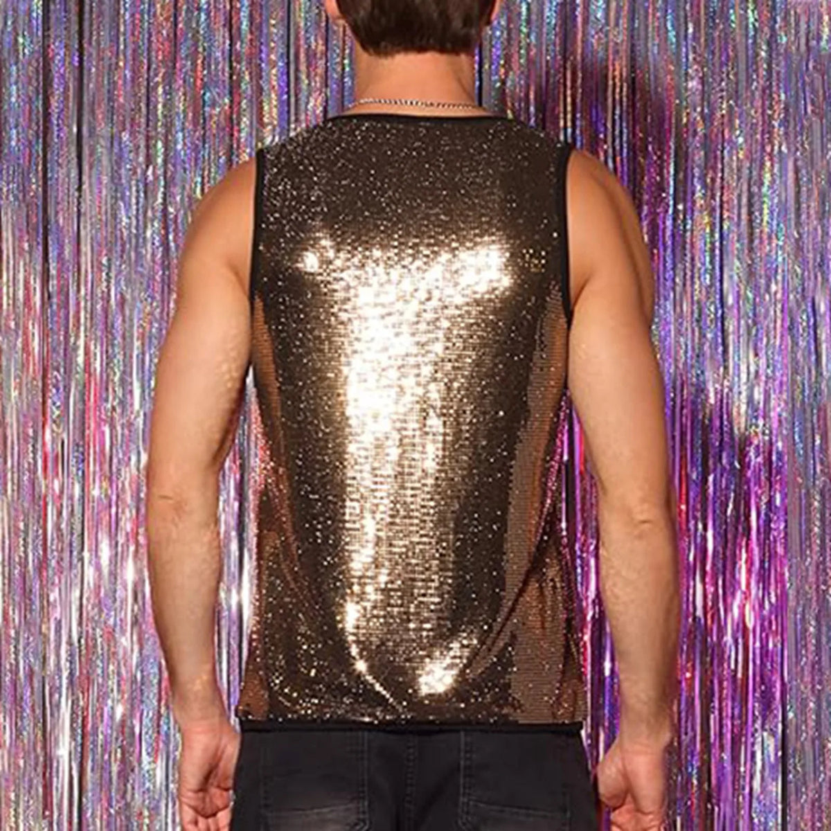 Men's Sequin Tank | Sleeveless Stage Sparkle