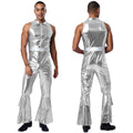 Men's Holographic Disco Jumpsuit | Lapel Collar & Flared Leg | 70s Stage Costume