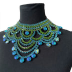Aqua Rhinestone Bib Choker | Oversized Statement Necklace