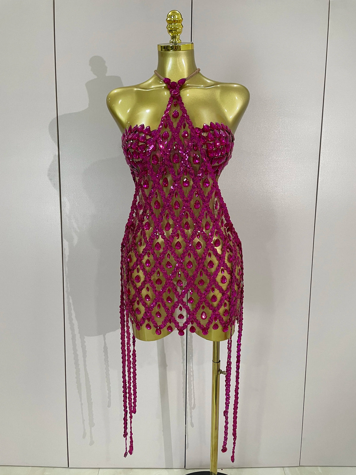 Beaded Fringe Lattice Two-Piece Set | Bra & Mini Skirt | Belly Dance