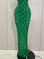 Diamond Sequin Mesh Halter Maxi Gown | Rhinestone | Stage