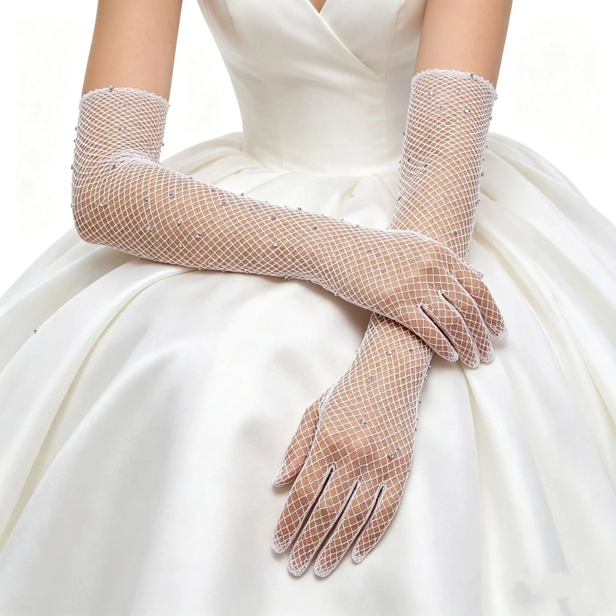 Fishnet Opera Gloves | Rhinestone Stretch