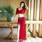Belly Dance Costume Set | 3-Piece | Fringe & Milk Silk