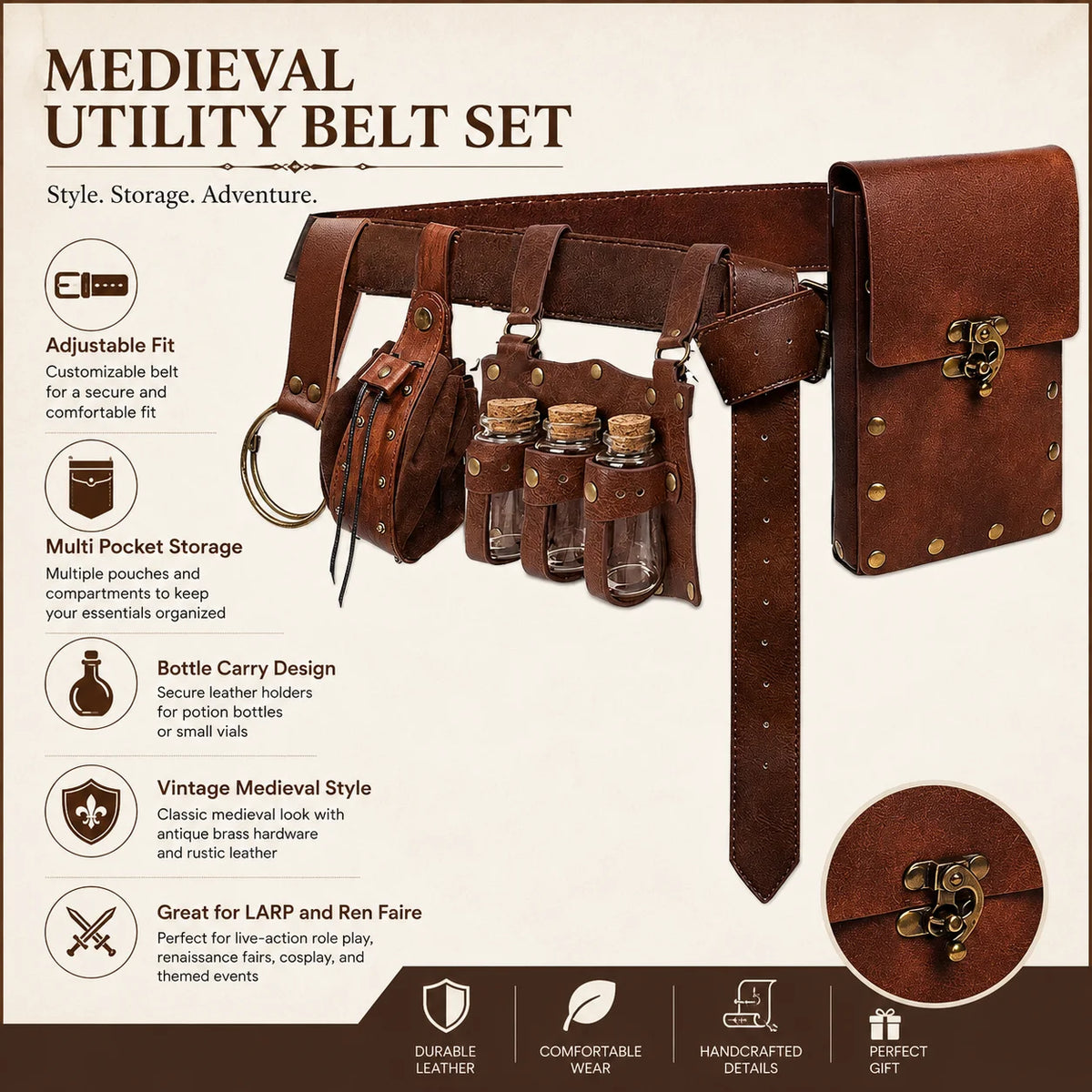 Medieval Utility Belt | Leather Pouches | Costume Set