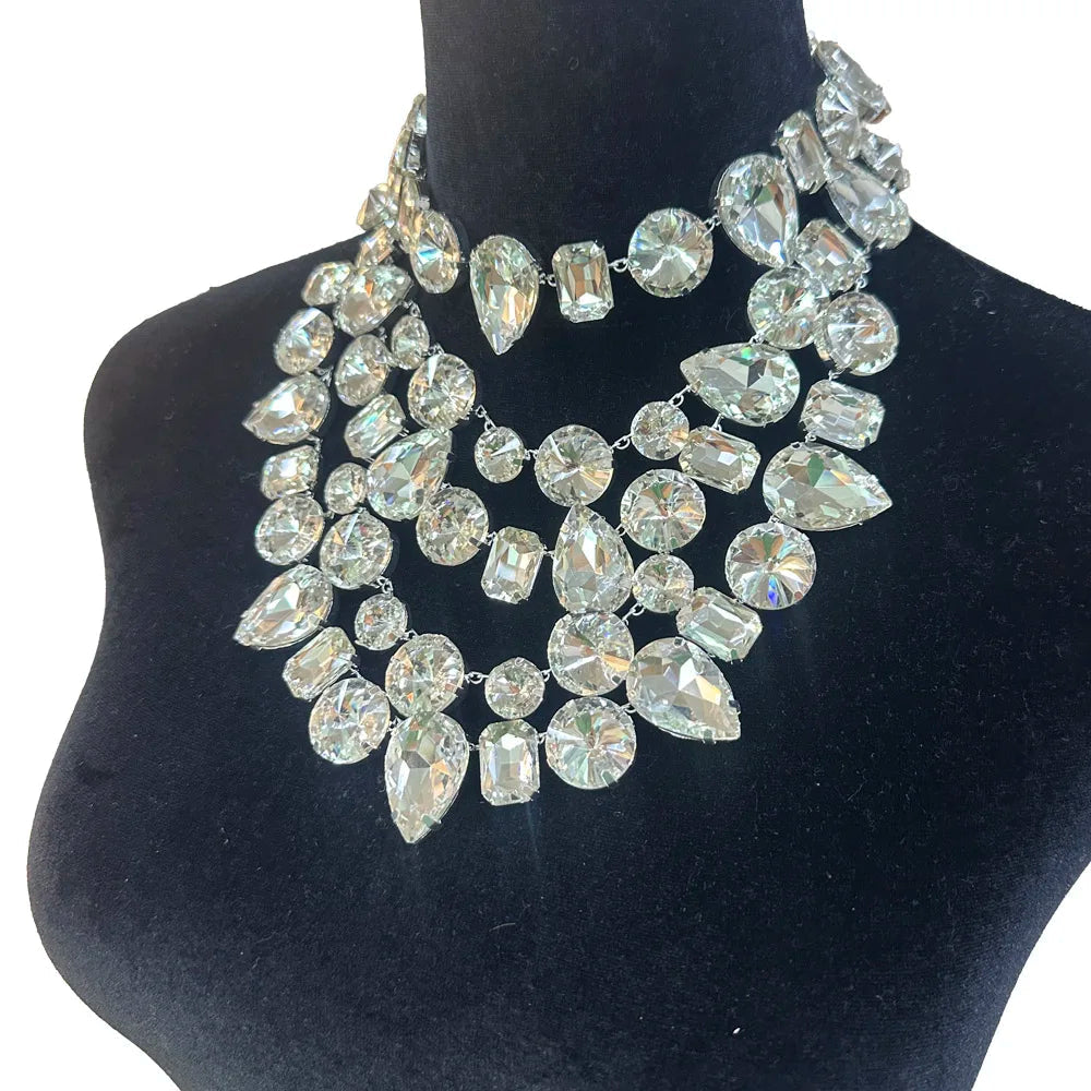 Crystal Statement Necklace | Rhinestone Bib | Stage Jewelry