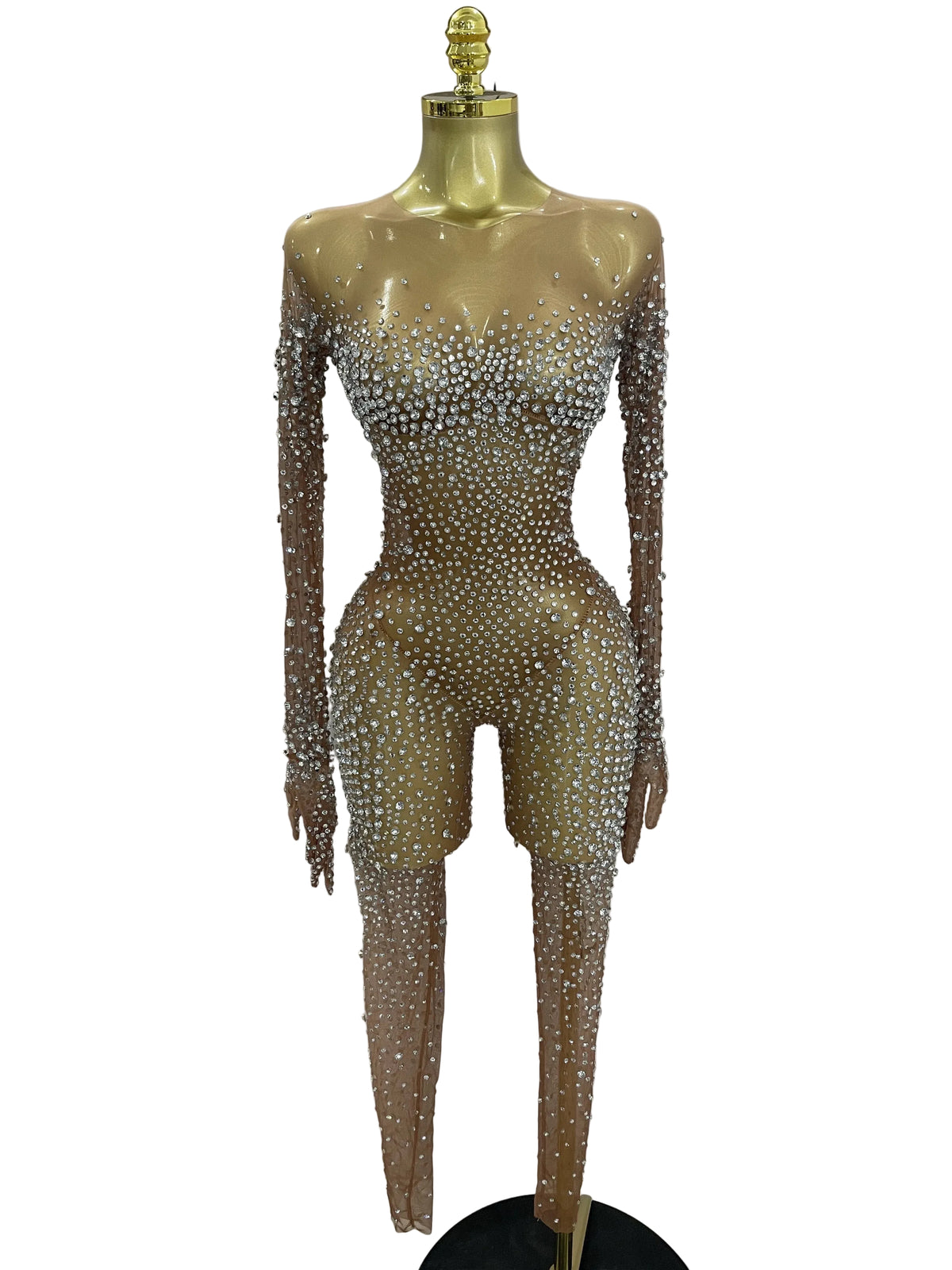 Rhinestone Fringe Catsuit | Mesh | Singer Stage