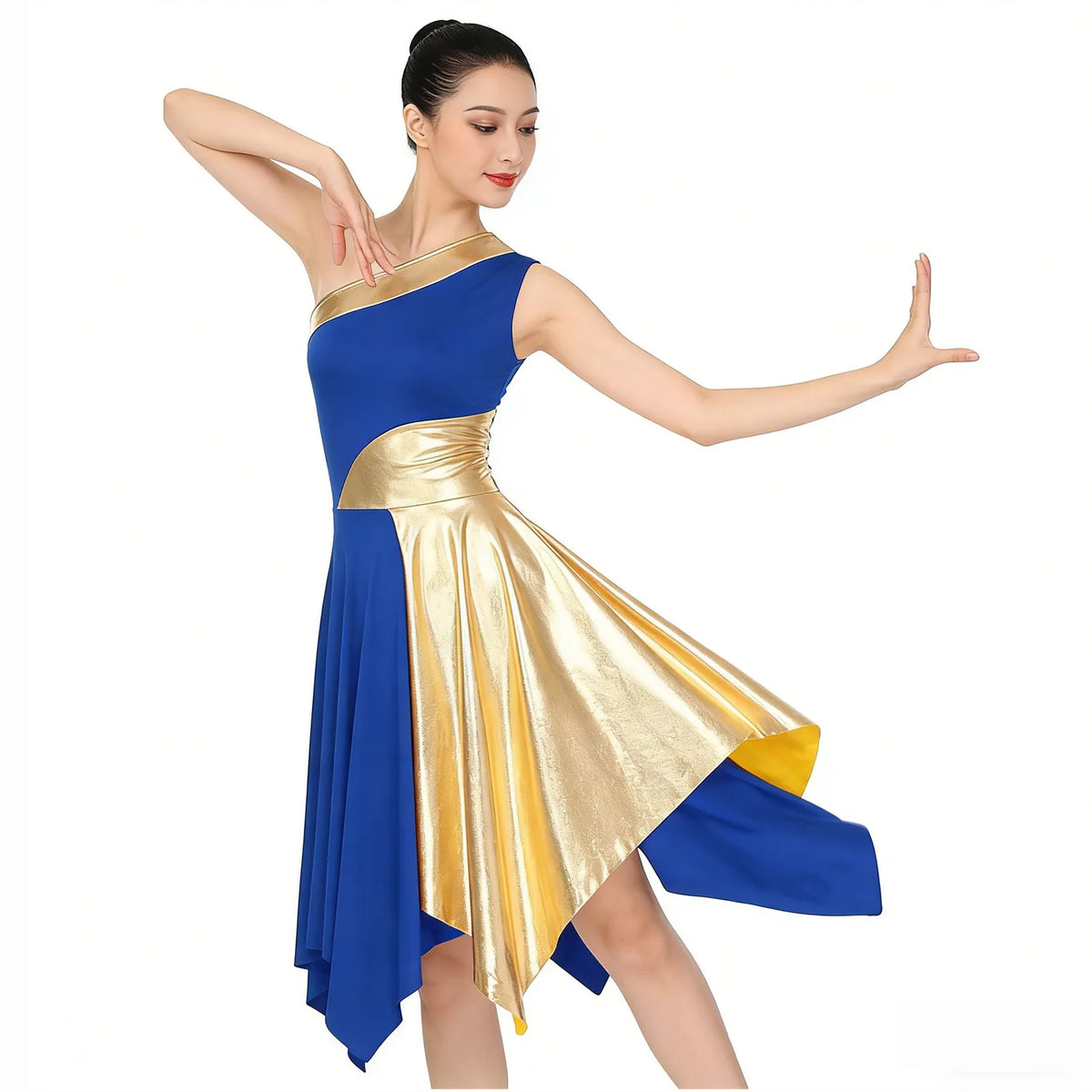 Radiance Metallic One-Shoulder Dance Dress