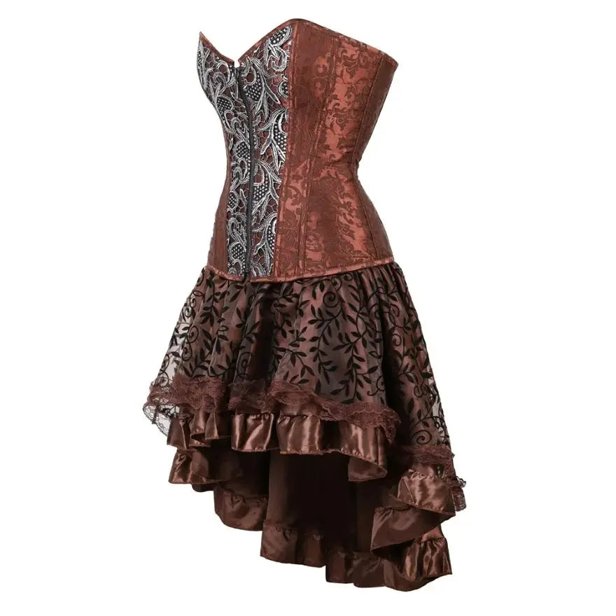 Brocade Corset Dress | Gothic Steampunk | Hi-Lo Ruffle Skirt | Plus Size