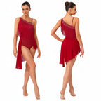 Latin Dance Leotard | Tassel & Rhinestone | Asymmetric