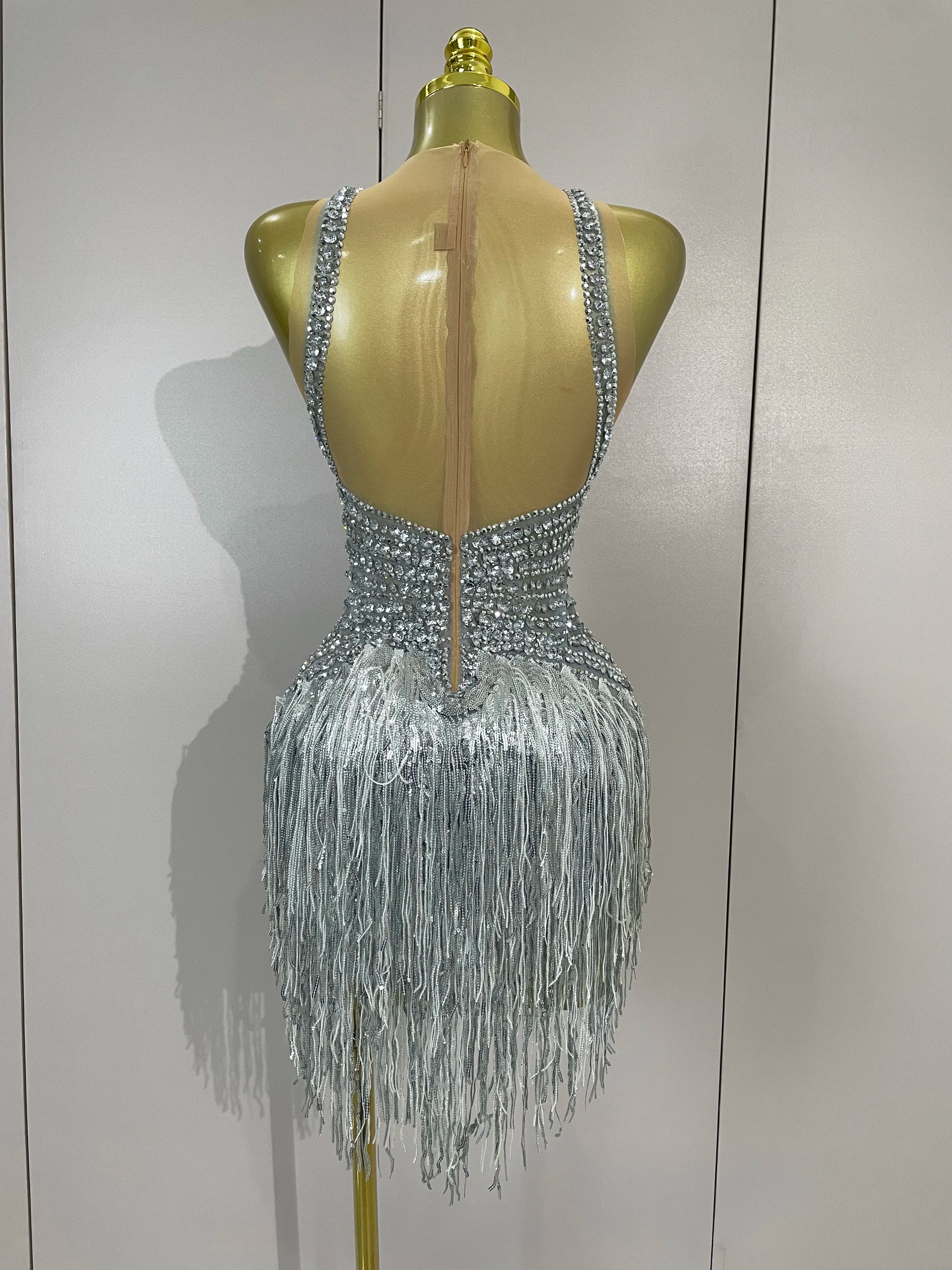 Silver Diamond Tassel Bodysuit | Stage & Club
