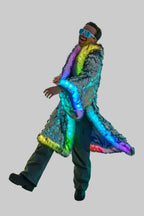 LED Silver Sequin Faux Fur Jacket