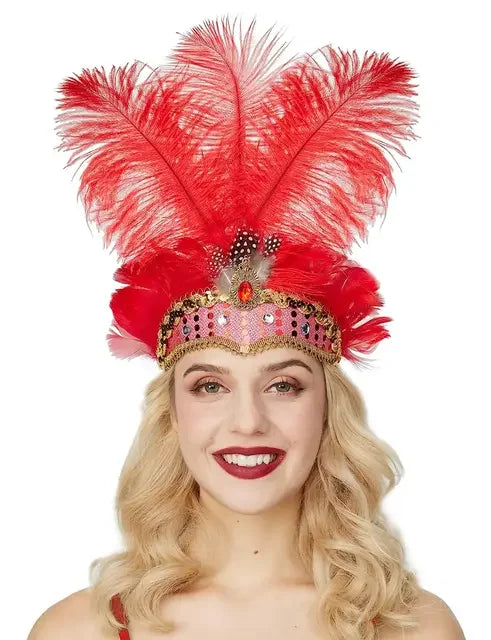 Showgirl Feather Headdress | Crystal Crown | 8 Colors