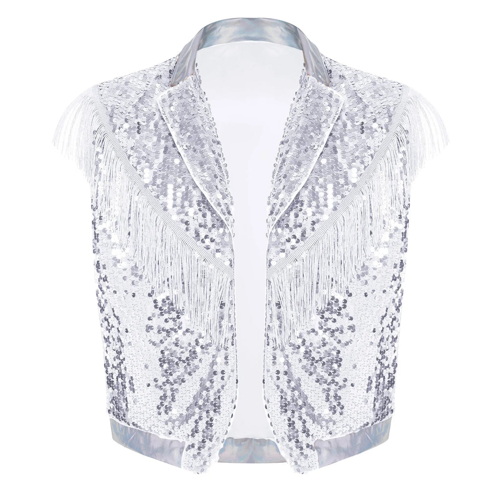Men's Sequin Vest | Metallic Fringe
