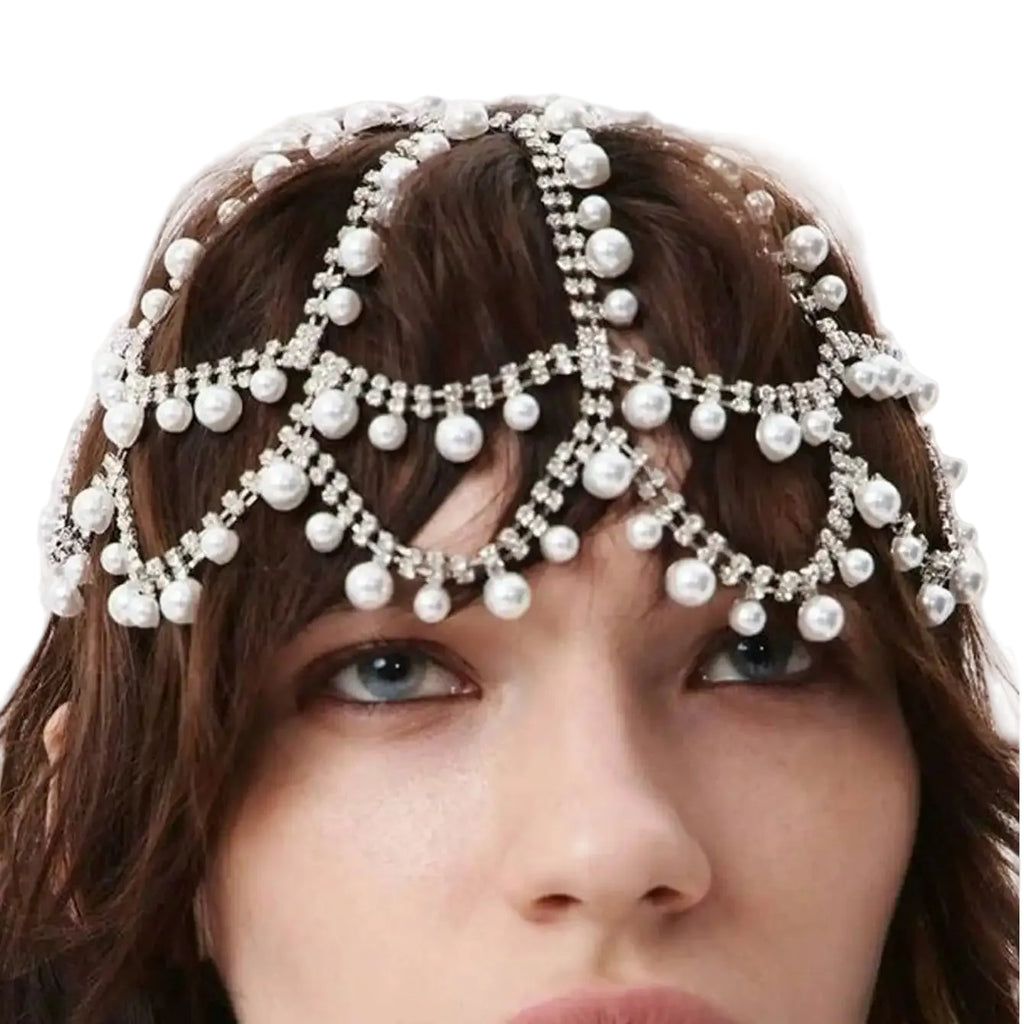 Crystal Rhinestone Draped Hair Chain | Bridal Headpiece