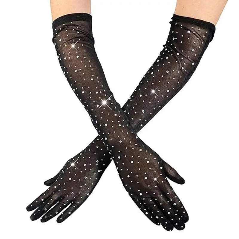 Mesh Opera Gloves | Rhinestone Sparkle