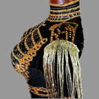 Luxe Black & Gold Diamond Embellished Fringe Bodysuit – Stage Performance Edition