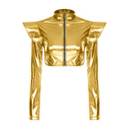 Metallic Ruffle Shoulder Crop Jacket | Zip Front | Rave & Stage Performance