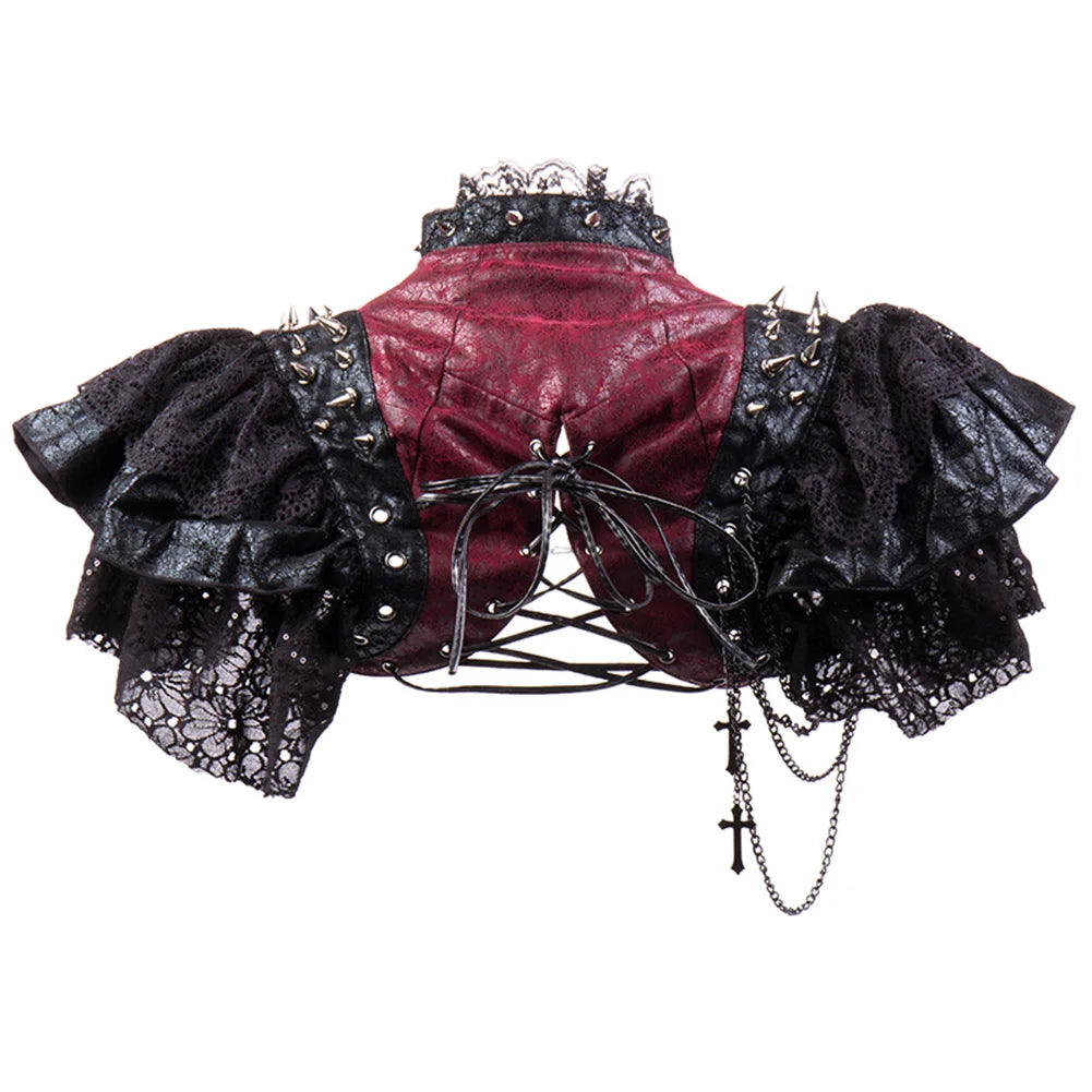 Gothic Lace & Faux Leather Bolero | Chains & Rivets | Steampunk Jacket