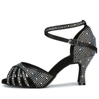 Rhinestone Latin Dance Sandal | Satin | 7.5cm Cuban Heel