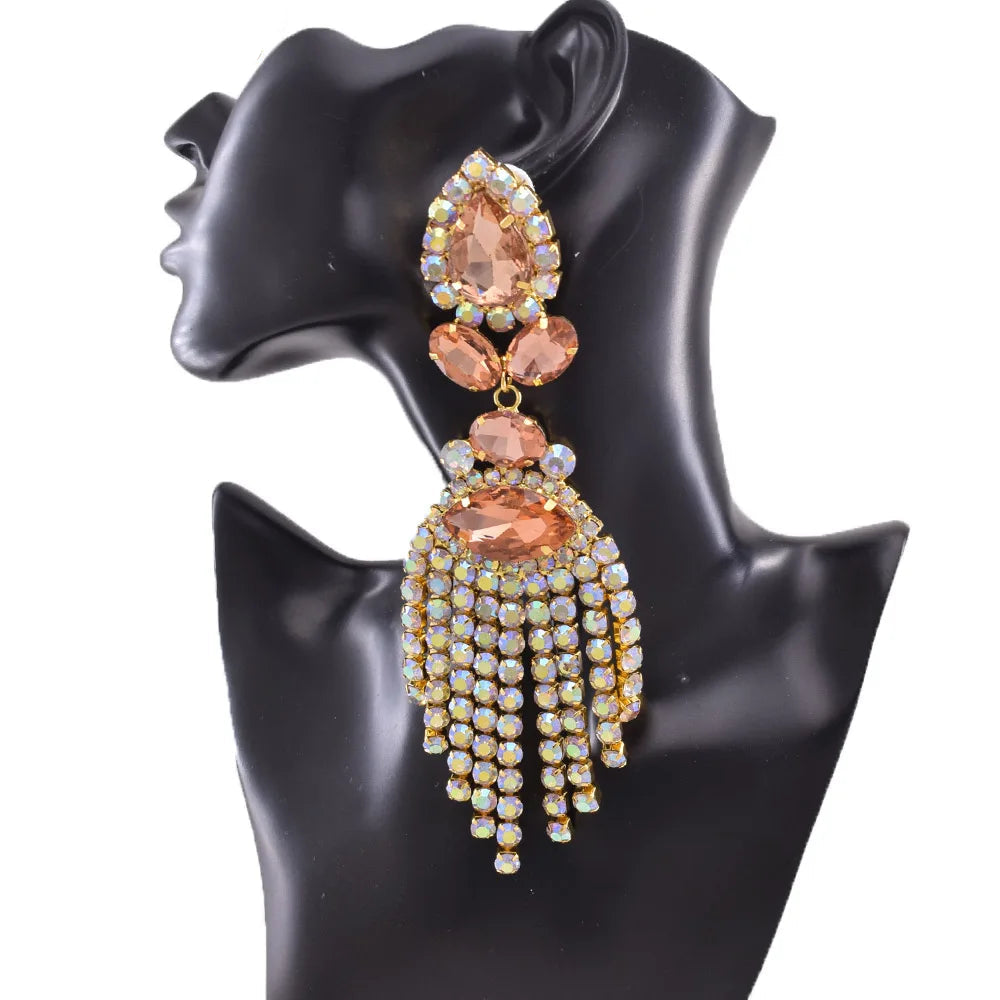 Rhinestone Clip-On Earrings | Long Tassel