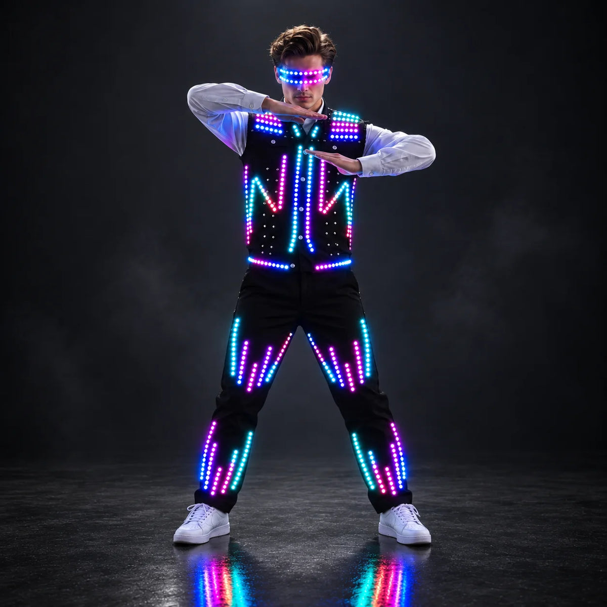 LED Robot Performance Suit | RF Color Control | 4-Hour Glow | M–4XL