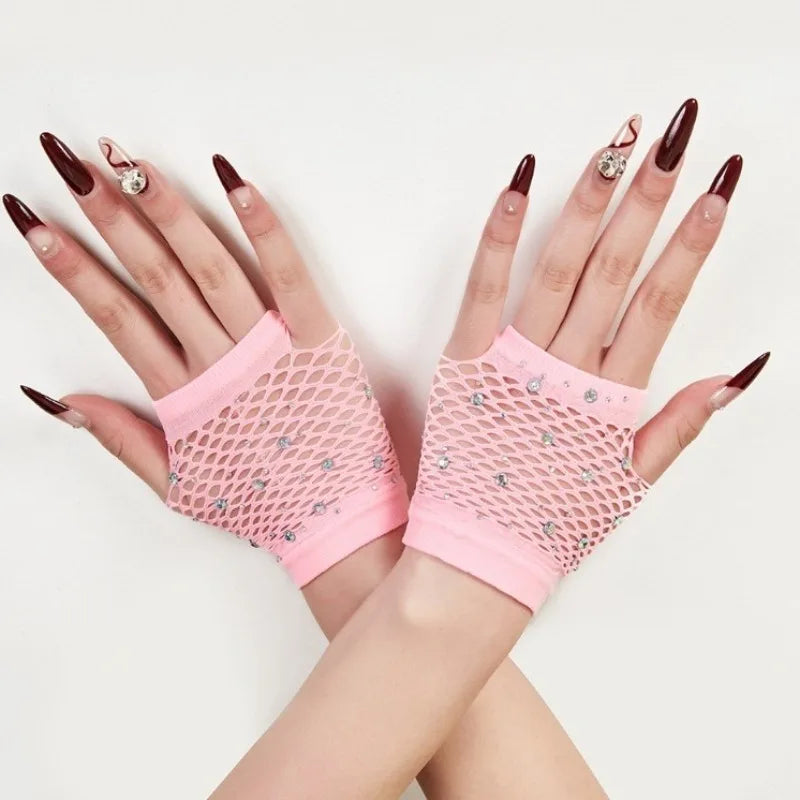 Rhinestone Fishnet Gloves | Fingerless