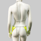 PU Leather Geometry 2-Piece Set - Backless Top & Mini Skirt Rave Outfit