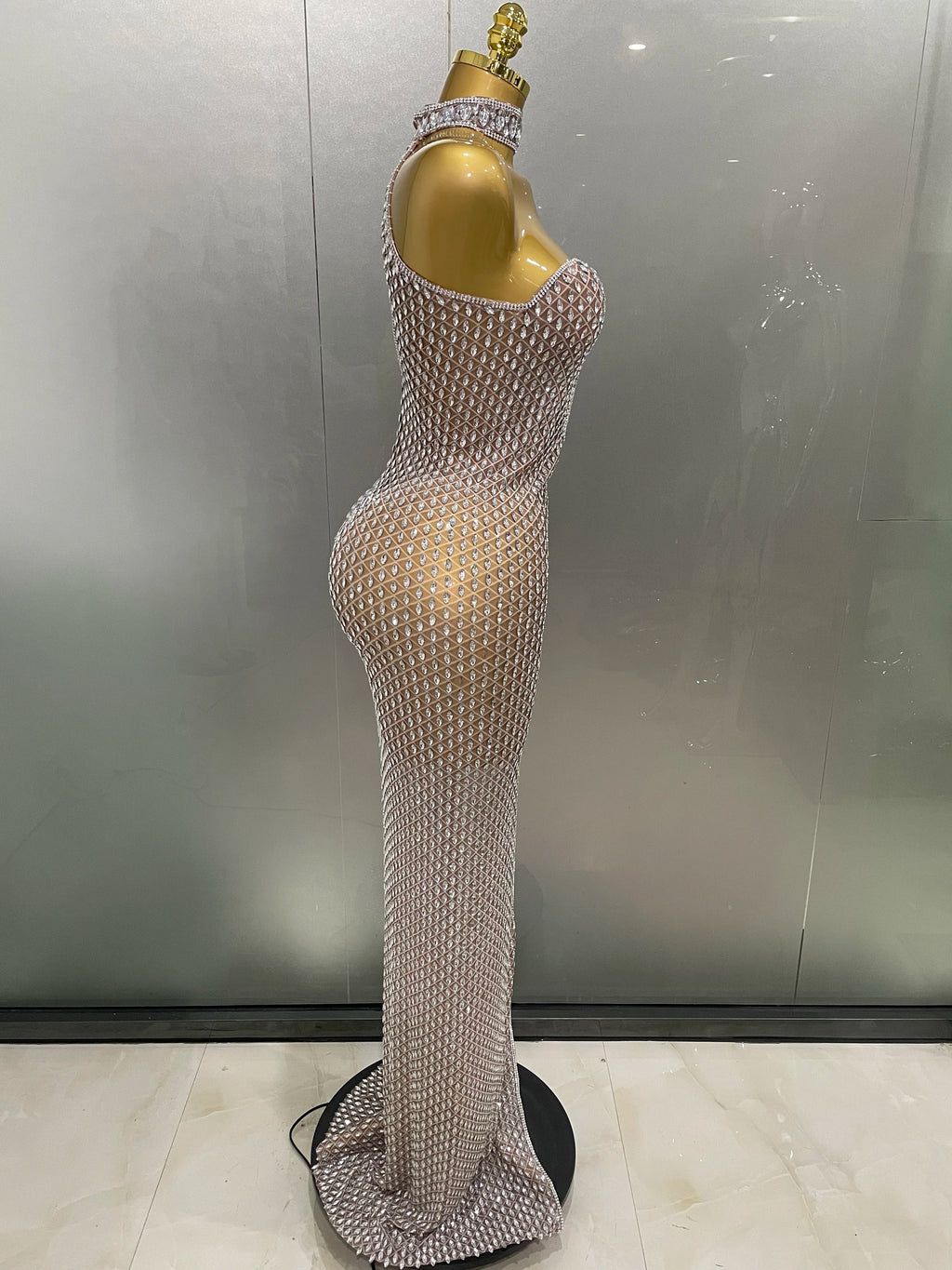 Full Rhinestone Column Maxi Gown | Nude | Luxury Pageant
