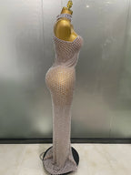Full Rhinestone Column Maxi Gown | Nude | Luxury Pageant