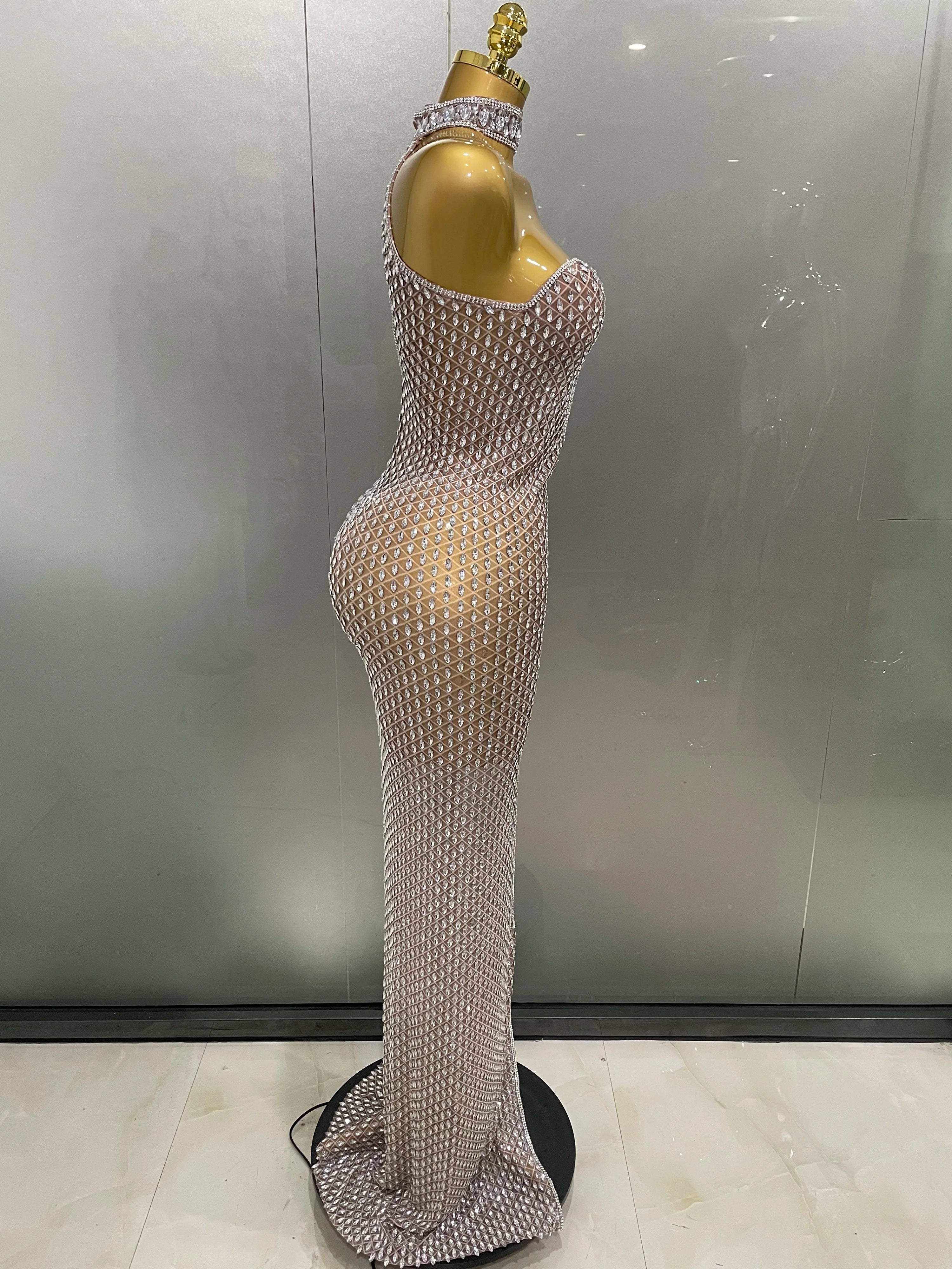 Full Rhinestone Column Maxi Gown | Nude | Luxury Pageant