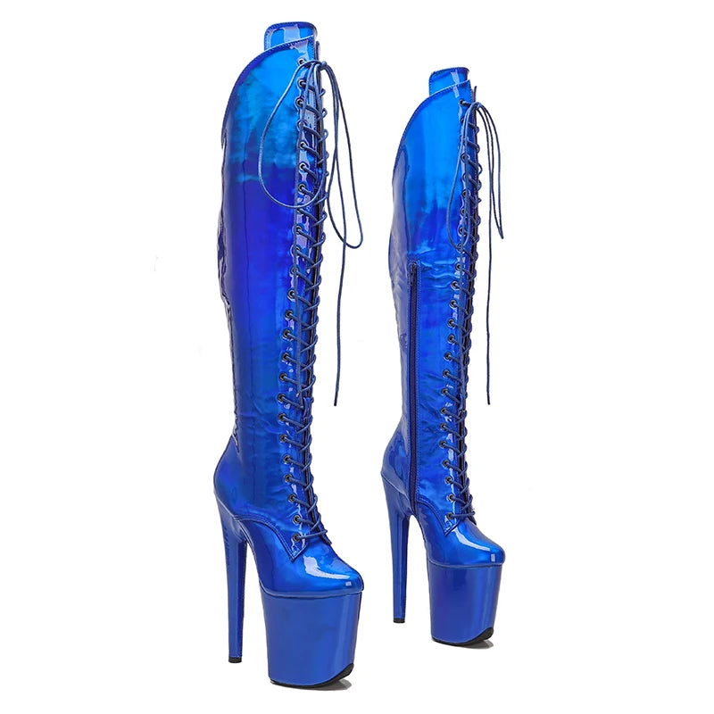8-Inch Holographic Platform Thigh-High Boots - Exotic Dance Boots