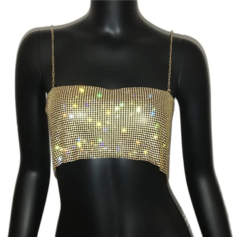Crystal Metal Strap Crop Top with Glitter