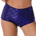 Blue Metallic Scale Shorts | Stretch Waist