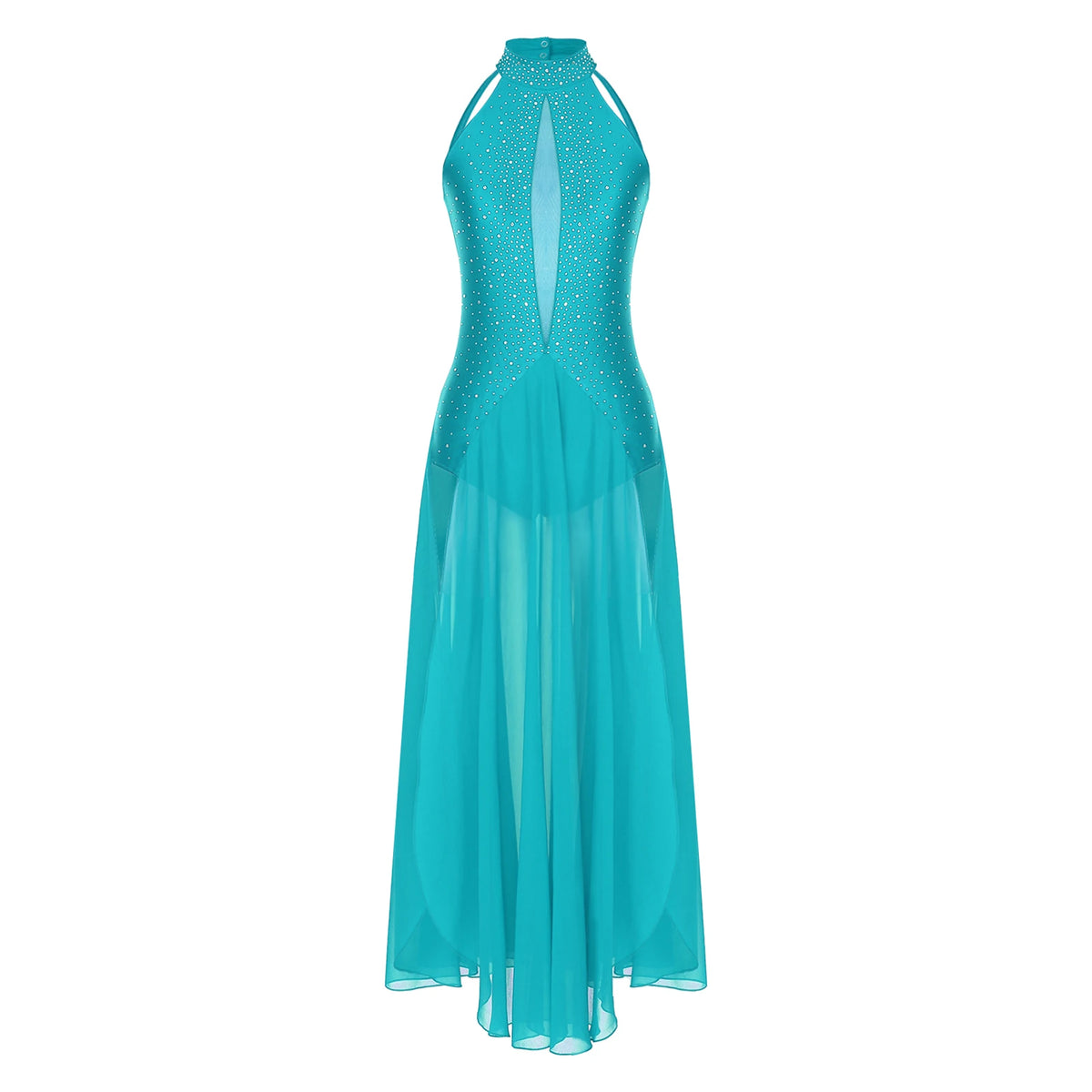 Women's Lyrical Dance Dress | Rhinestone Halter | Strappy Back | 8 Colors