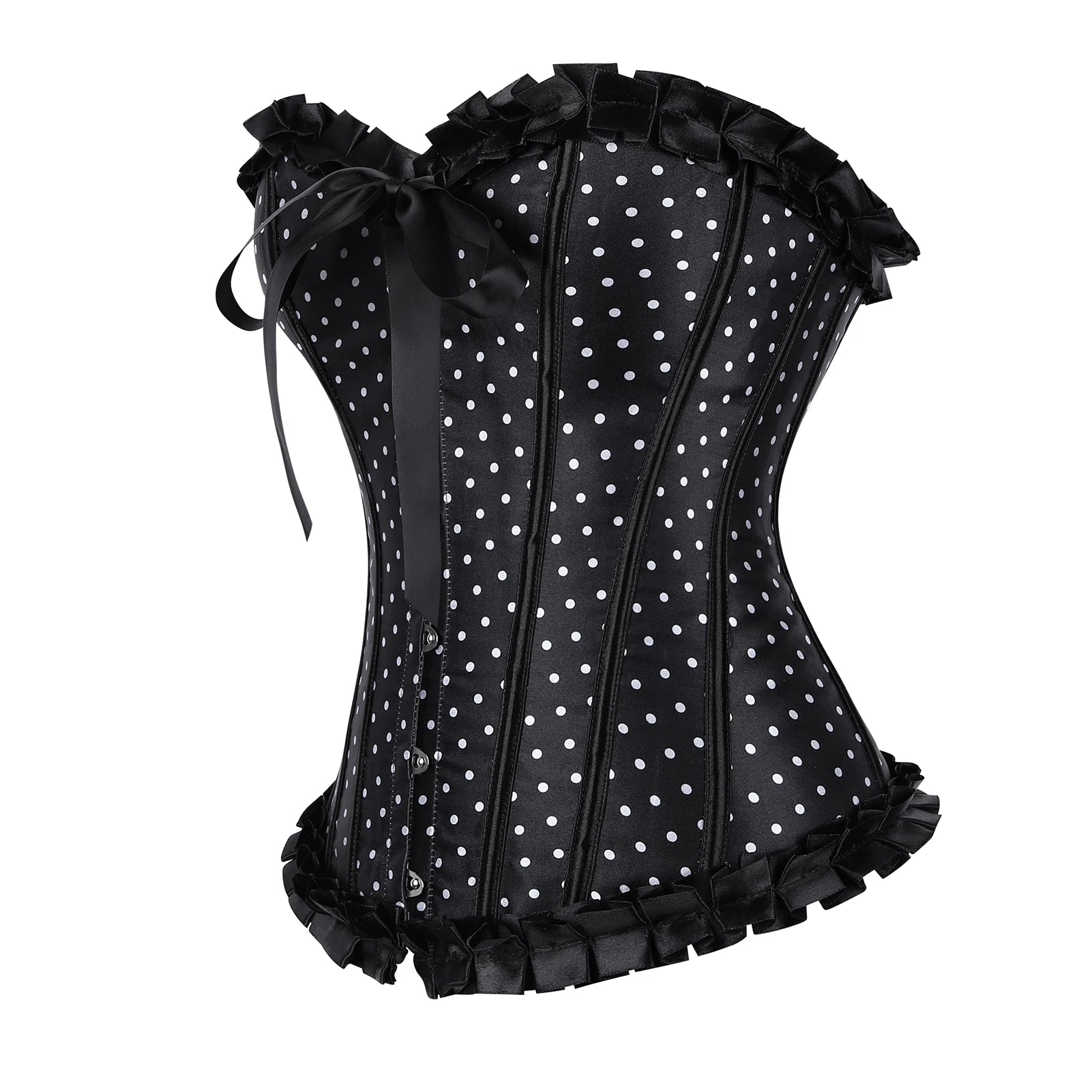Polka Dot Satin Overbust Corset | Bow & Lace Trim | Vintage