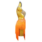 Rhinestone Latin Dance Competition Dress with Ornaments