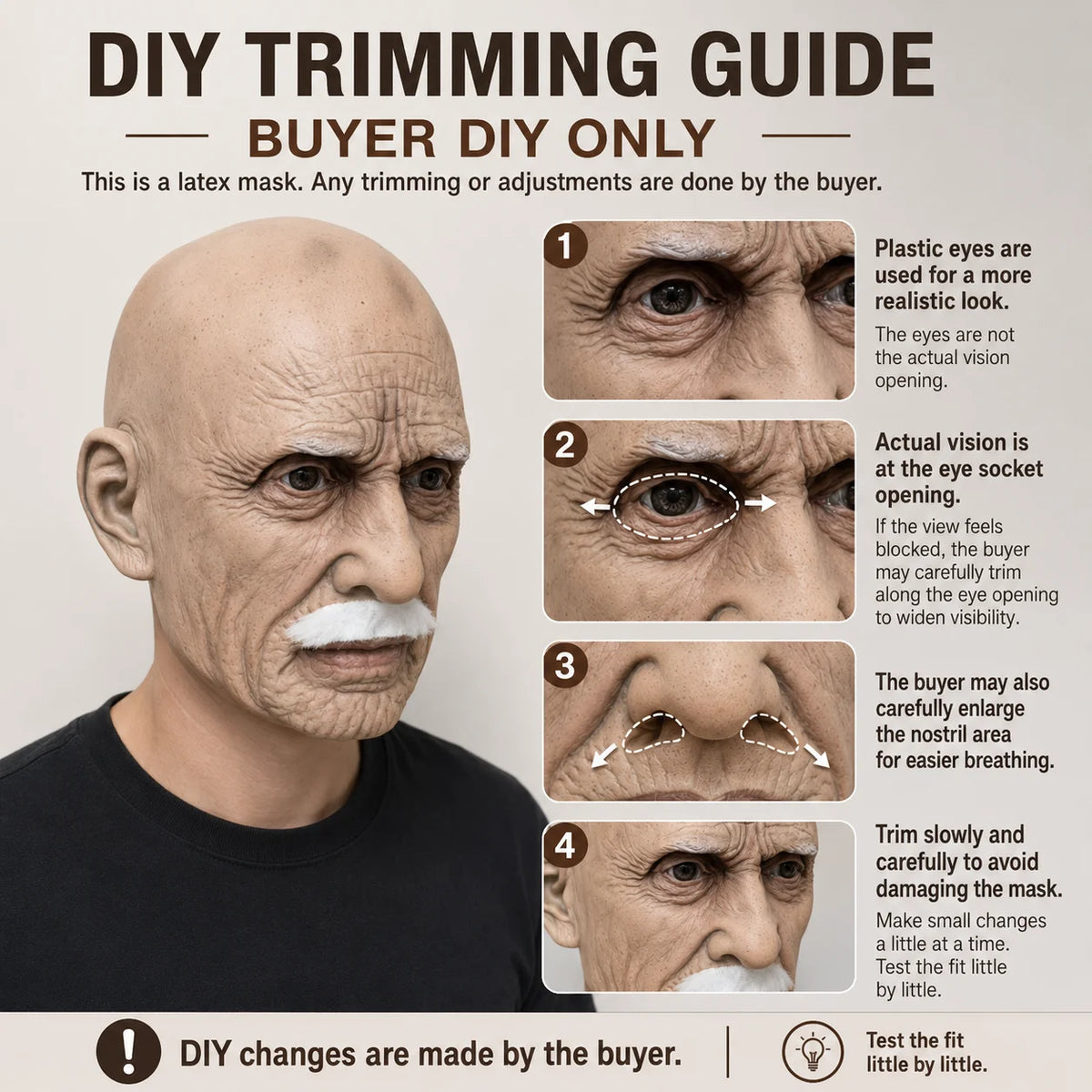 Elderly Character Mask | White Moustache