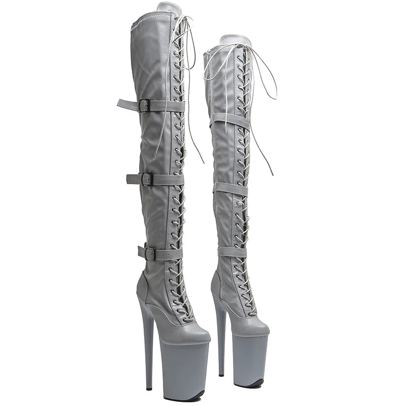 23CM Matte Platform Pole Dance Knee-High Boots - 9 Inch High Heel Performance Boots