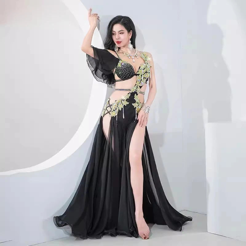 Egyptian Belly Dance Costume | Rhinestone Bra & Chiffon Skirt