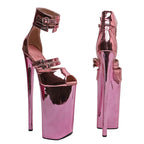 10-Inch Metallic Platform Sandals | Open Toe | Ankle Strap | Pink