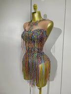 Rhinestone Sequin Tassel Bodysuit | Colorful | XS–XL