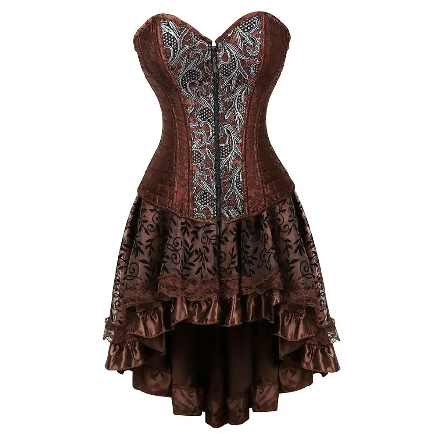 Brocade Corset Dress | Gothic Steampunk | Hi-Lo Ruffle Skirt | Plus Size