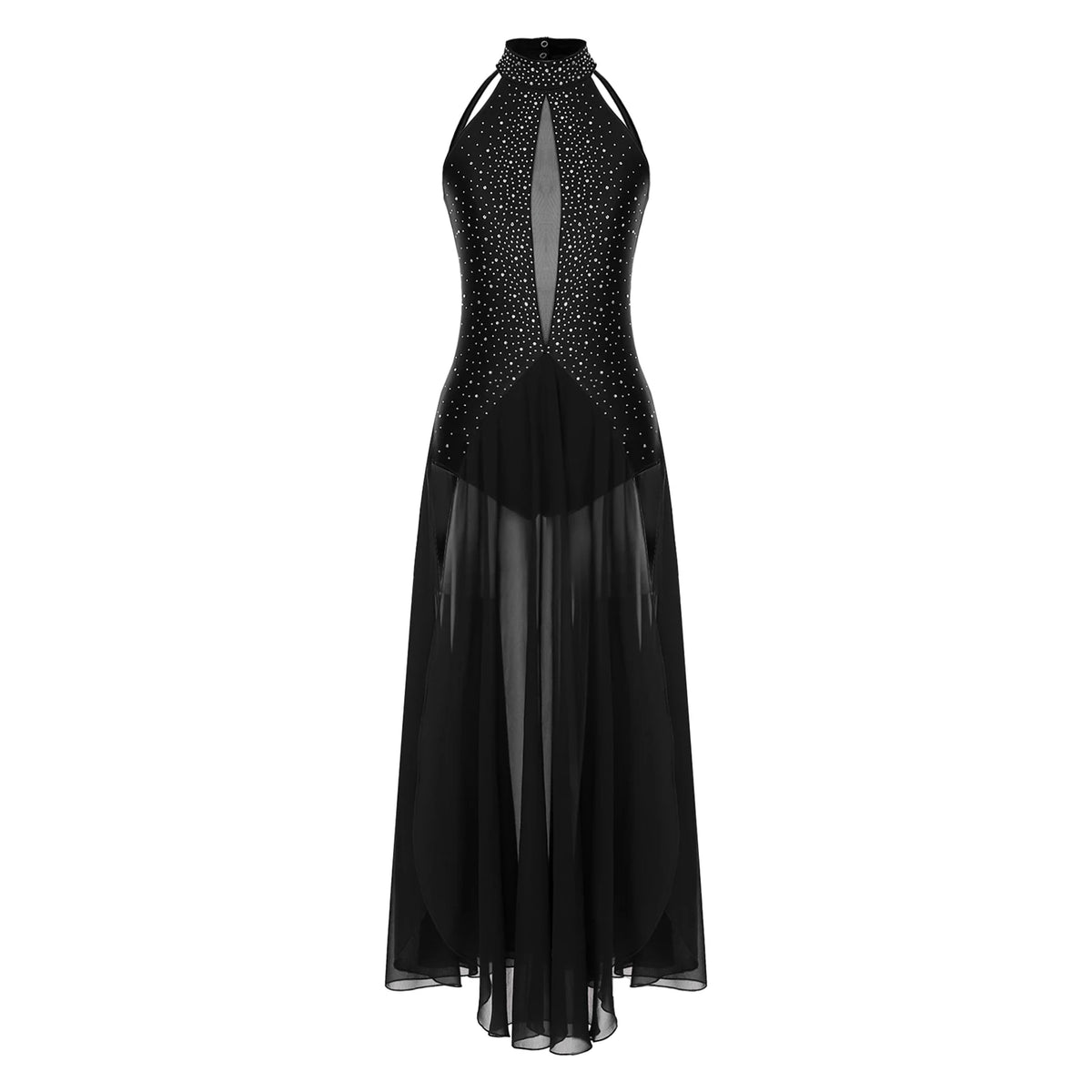 Women's Lyrical Dance Dress | Rhinestone Halter | Strappy Back | 8 Colors