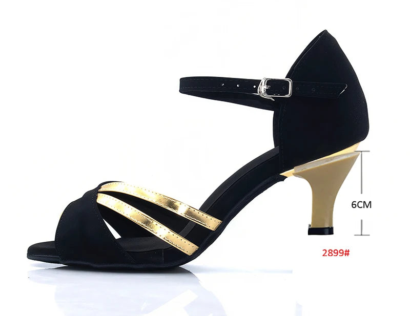 Latin Dance Heels | Black Velvet & Gold | Cuban Heel
