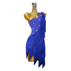 Blue Rhinestone Fringe Latin Dance Dress with Accessories Set — Samba & Stage