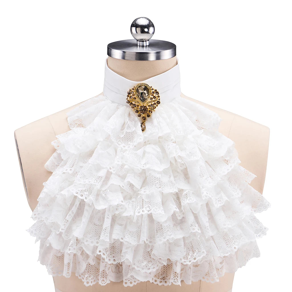 Ruffle Lace Jabot | Rococo Collar & Brooch